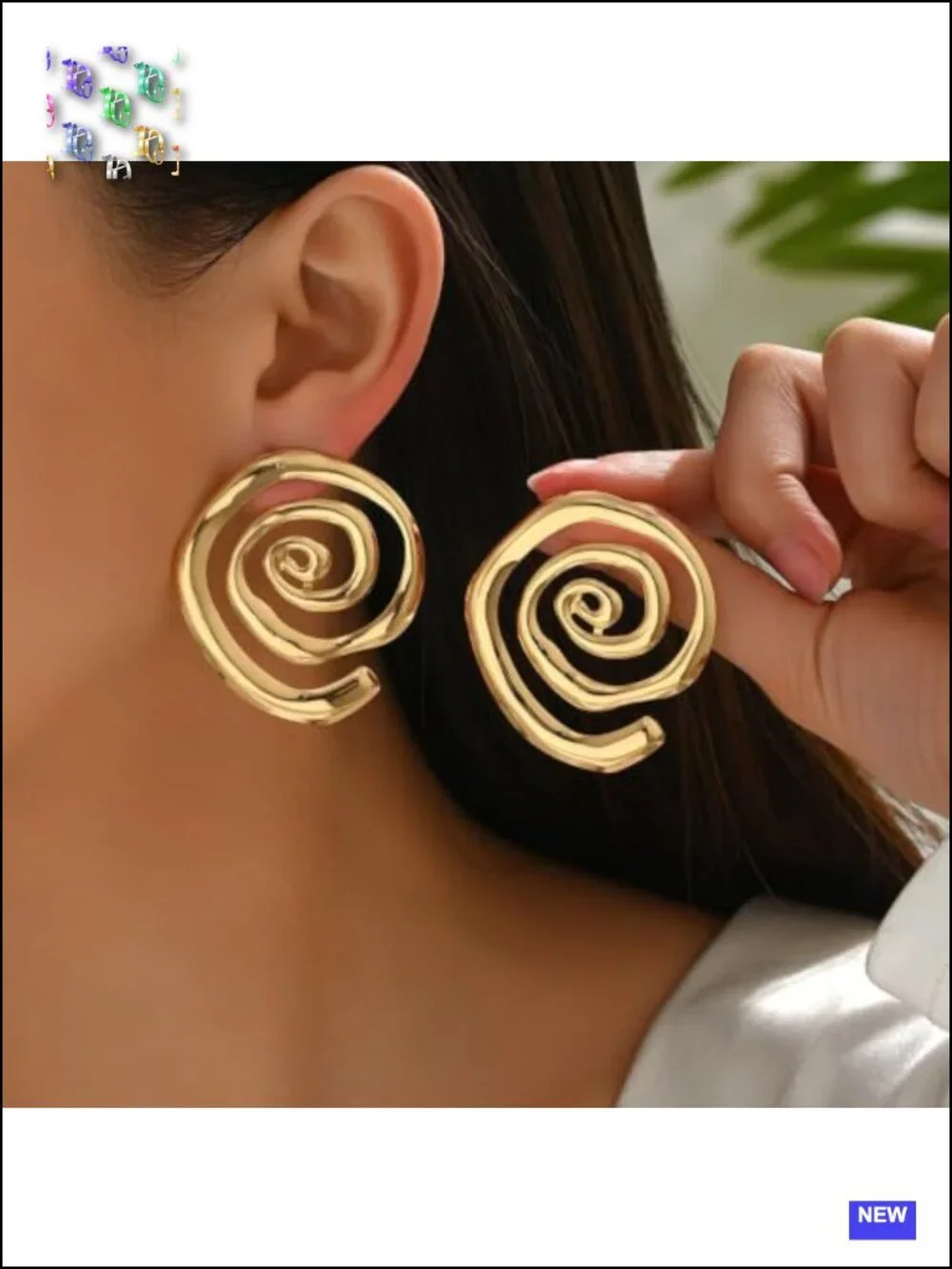 Large Gold Chunky Spiral Dangle Earrings Handmade Geometric Statement Jewelry